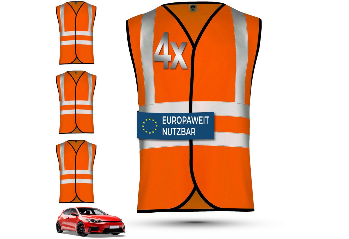 OMKA Warnweste 4 x Warnweste Set Amazon (Spar-Set) 4x Warnweste Sicherheitsweste Auto Sicherheitswarnweste Pannenweste von OMKA