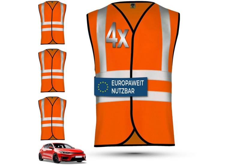 OMKA Warnweste 4 x Warnweste Set Amazon (Spar-Set) 4x Warnweste Sicherheitsweste Auto Sicherheitswarnweste Pannenweste von OMKA