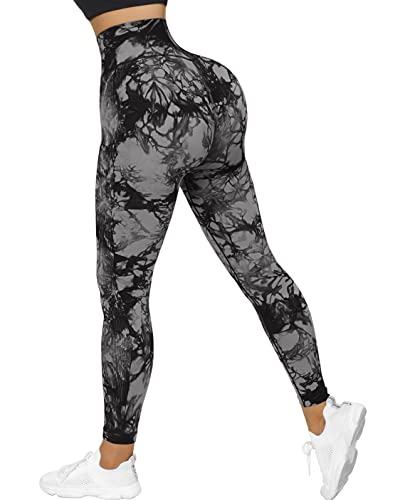 OMKAGI Scrunch Butt Leggings for Damen, High Waist Opaque Push Up Sports Trousers, Booty Lifting Seamless Gym Leggings(S, Black Tie Dye-588) von OMKAGI