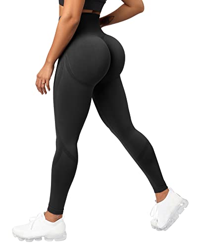 OMKAGI Scrunch Butt Leggings for Damen, High Waist Opaque Push Up Sports Trousers, Booty Lifting Seamless Gym Leggings(S, Schwarz-759) von OMKAGI