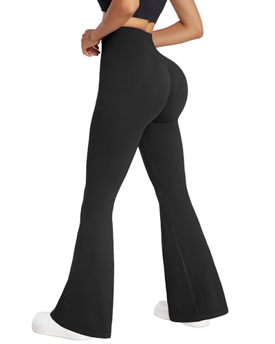 OMKAGI Seamless Flared Leggings Damen High Waist Flare Yoga Trousers, Bootcut Yogahose Damen, Scrunch Butt Leggings Push Up Long Sports Running Trousers(S,Schwarz) von OMKAGI