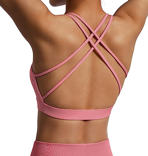 OMKAGI Women's Cross Back Sport BH Padded Bustier Without Underwire,BH Push Up Yoga Bra Crop Top(L,Rosa-257) von OMKAGI