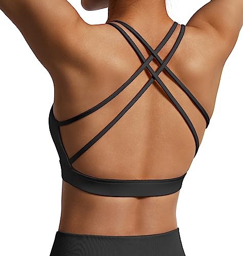 OMKAGI Women's Cross Back Sport BH Padded Bustier Without Underwire,BH Push Up Yoga Bra Crop Top(L,Schwarz-257) von OMKAGI