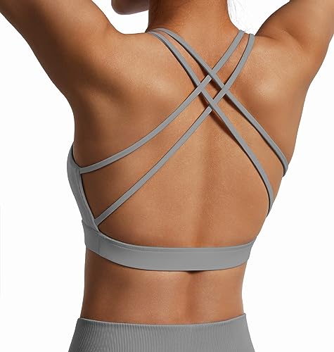 OMKAGI Women's Cross Back Sport BH Padded Bustier Without Underwire,BH Push Up Yoga Bra Crop Top(M,Grau-257) von OMKAGI