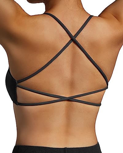 OMKAGI Women's Cross Back Sport BH Padded Bustier Without Underwire,BH Push Up Yoga Bra Crop Top(M,Schwarz-001) von OMKAGI