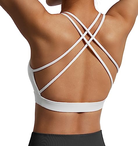 OMKAGI Women's Cross Back Sport BH Padded Bustier Without Underwire,BH Push Up Yoga Bra Crop Top(S,weiß-257) von OMKAGI