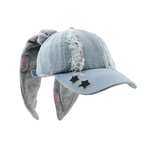 OMLAMP Y2k Mützen Neue Jeans Bunny Ohren Hut Kpop Outfits für Frauen Frauen Baseball Cap Hip-Hop Beanies Grunge Girl Caps, Sterne Krempe, Einheitsgröße von OMLAMP