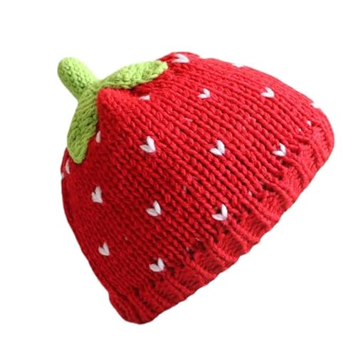 Y2k Beanie für Damen, Erdbeere, Häkelmütze, Dämonen-Mütze, niedlicher Hut, Grunge Emo Slouchy, warme Strickmützen, Erdbeeren, Einheitsgröße von OMLAMP