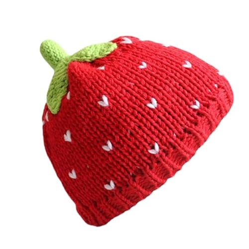 Y2k Beanie für Damen, Erdbeere, Häkelmütze, Dämonen-Mütze, niedlicher Hut, Grunge Emo Slouchy, warme Strickmützen, Erdbeeren, Einheitsgröße von OMLAMP
