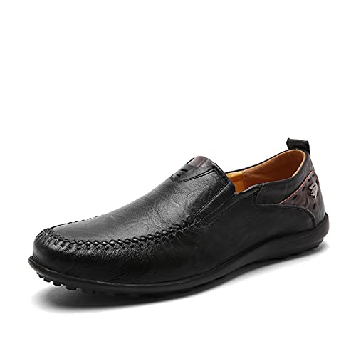 Fahrende Mokassins for Herren, runde Kappe, leichte Mokassins, Schuhe, Leder, rutschfest, flexibel, beständig, flacher Absatz, leicht, lässig, for Hineinschlüpfen Für jede Kleidung ( Color : Schwarz , von OMNIOF