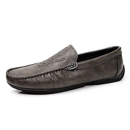 OMNIOF Loafer-Schuhe for Herren, leichte Mokassins, Leder, flexibel, leicht, Flacher Absatz, lässig for Hineinschlüpfen Für Jede Kleidung (Color : Gris, Size : 42 EU) von OMNIOF