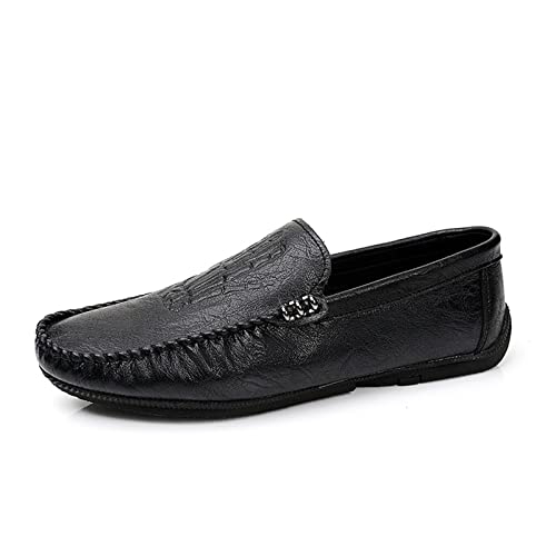 OMNIOF Loafer-Schuhe for Herren, leichte Mokassins, Leder, flexibel, leicht, Flacher Absatz, lässig for Hineinschlüpfen Für Jede Kleidung (Color : Schwarz, Size : 44 EU) von OMNIOF