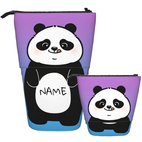 OMNRELM Personalisierte Stehende Federmäppchen mit Namen, Niedlicher Kawaii Cartoon Panda Stifthalter mit Text, Benutzerdefiniertes einziehbares Teleskop-Stiftetui, individuelles Geschenk für Kinder von OMNRELM