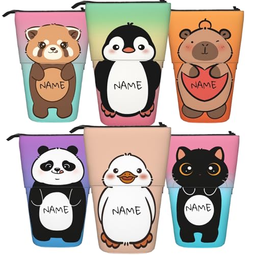 OMNRELM Personalisierte Stehende Federmäppchen mit Namen, Niedlicher Kawaii Cartoon Panda Stifthalter mit Text, Benutzerdefiniertes einziehbares Teleskop-Stiftetui, individuelles Geschenk für Kinder von OMNRELM