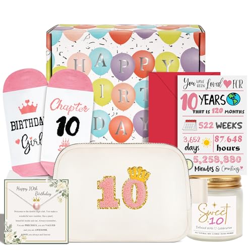 Geburtstagsgeschenke für 10, 11, 12, 13 Jahre alte Mädchen, Bauchtasche, Kerzen, Socken, Halsketten, Grußkarte, Geschenkbox, Weiss/opulenter Garten, Einheitsgröße, Geschenkset zum 10. Geburtstag Geburtstagsgeschenke für 10, 11, 12, 13 Jahre alte Mädchen, Bauchtasche, Kerzen, Socken, Halsketten, Grußkarte, Geschenkbox, Weiss/opulenter Garten, Einheitsgröße, Geschenkset zum 10. Geburtstag von OMSEEN