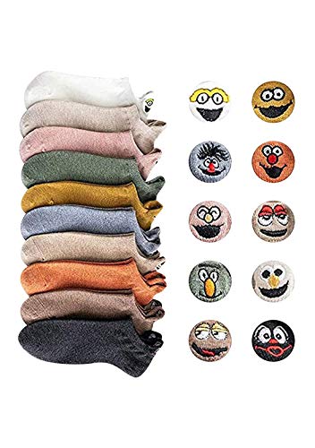 OMZIN 10 Paare Frauen Baumwolle Sommer Söckchen lässige Niedlichen Cartoon Bestickte Socken Knöchel Lustige Socken Zufällige Farbe von OMZIN