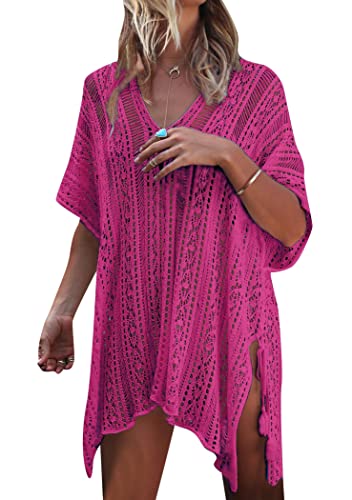 OMZIN Badeanzug Cover Ups Frauen Spitze Häkeln V Ausschnitt Sommer Strand Coverups Kleid Badeanzug Rose von OMZIN