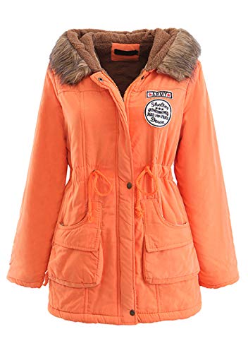 OMZIN Baumwoll Mantel Damen Mantel Winter Damen Faux Pelzmantel Damen Winterjacke Parka Winter mit Fell Coat Outwear Orange S von OMZIN