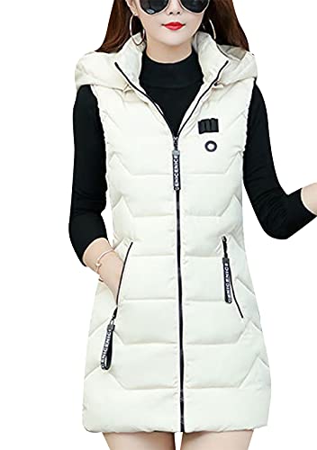 OMZIN Baumwolle Für Warm Damen Weste Warmer Baumwolle Hooded Leichte Gesteppte Jacke Lange Dicker Lose Slim Zip Gilet Für Damen Mädchen Winter Outdoor Klettern Reisen Weiß XXL von OMZIN