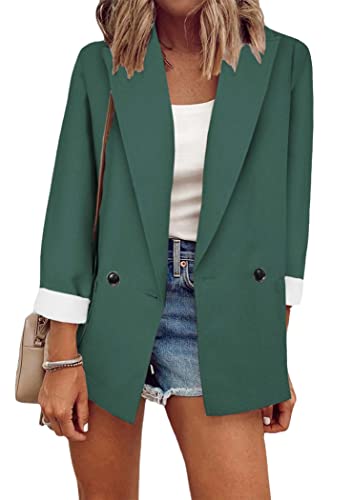 OMZIN Damen Casual Open Front Blazer Anzug Taschen Arbeit Büro Strickjacke Jacke Mit Taschen Grün L von OMZIN