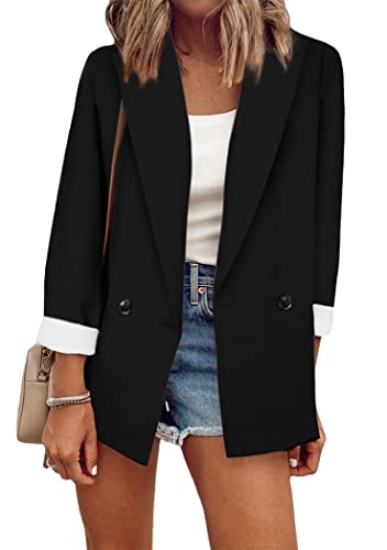 OMZIN Damen Blazer Gerüscht Langarm Relax Fit Büro Mit Taschen Strickjacke Outwears Schwarz 3XL von OMZIN