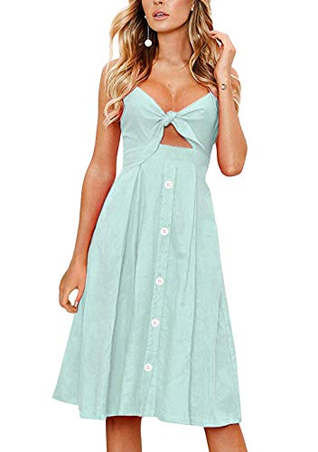 OMZIN Damen Ärmellos Cami Kleider Minikleider Einfarbig A Linie Sommerkleid Elegant Spaghettiträger Freizeitkleid Strandkleid Grün S von OMZIN