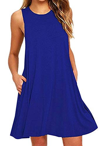 OMZIN Damen Sommer Sonnenkleid Schlichtes Minikleid Partykleid Shirtkleid Übergröße Rundhalsausschnitt Freizeitkleid Blau 3XL von OMZIN