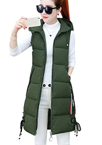 OMZIN Damen Ärmellose Jacke Reißverschluss Kapuze Winter Steppweste Outdoor Warm Weste Armeegrün S von OMZIN