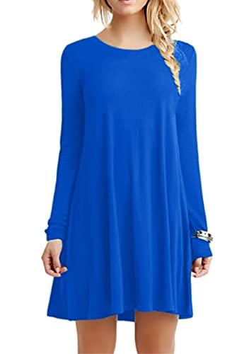 OMZIN Damen Basic Rundhalskleid Tunika A-Linie Kleid für Damen Blau 2XL von OMZIN