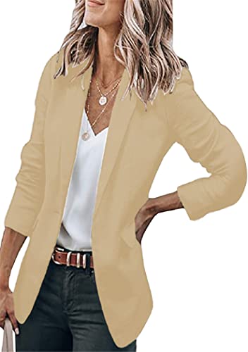 OMZIN Damen Basic Solid Color Slim Fit Blazer Langarm Open Front Office Blazer Apricot 3XL von OMZIN