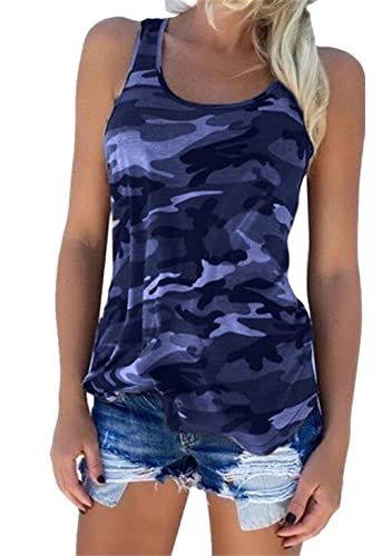 OMZIN Damen Basic Trägertop Tank Top Camouflage Rundhalsausschnitt Weste Top Casual Oberteile Für Frauen Dunkelblau XXXL von OMZIN