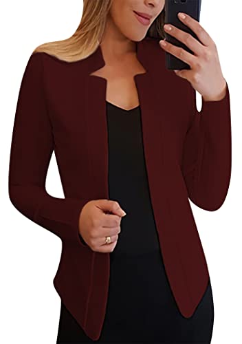 OMZIN Damen Blazer Open Front Langarm Ol Arbeitsjacken Stretch Business Tops Weinrot S von OMZIN