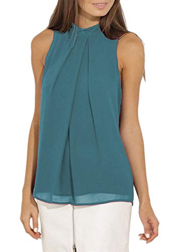 OMZIN Damen Bluse Ärmellos Tops Elegant Neckholder Sexybluse Chiffon Blusen Ärmellos Casual Oberteile Petrol L von OMZIN