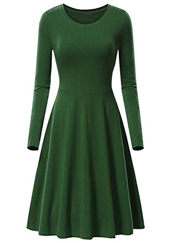 OMZIN Damen Bohokleid Winter Einfaches Kleid Lange Ärmel Wickelkleid Faltenkleid Winter Casual Knielang Kleid Grün XS von OMZIN