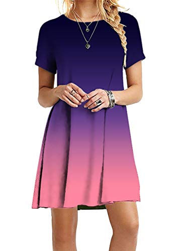 OMZIN Damen Buntes Kleid Shirtkleid Swingkleid Strandkleid Minikleid Casual Kleid Sommerkleid Bequem Kleid Einfarbig Sexy Kleid Partykleid Violett XXL von OMZIN