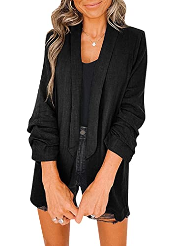 OMZIN Damen Business Casual Langarm Büro Blazer Open Front Blazer Anzug Cardigan Schwarz L von OMZIN