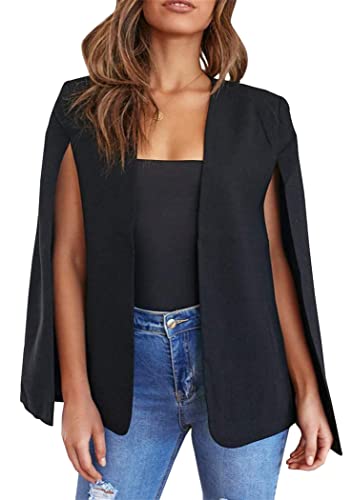 OMZIN Damen Cape Blazer Mit Geteilten Ärmeln Offene Vorderseite Formale Schlanke Business Mantel Für Cocktail Schwarz M von OMZIN