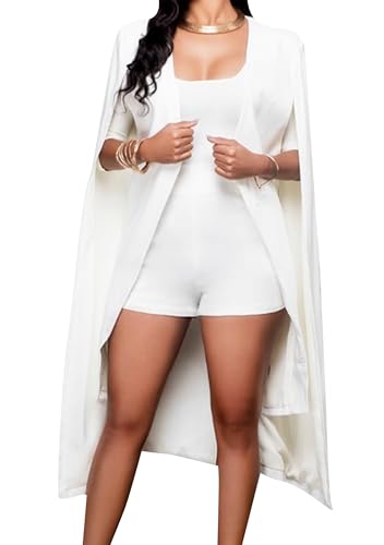 OMZIN Damen Cape Langarm Arbeitsmantel Blazer Jacken Leichter Langer Cape Mantel Geteilte Ärmel Maxi Blazer Weiß S von OMZIN