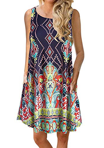 OMZIN Damen Sommer Midi Partykleid Mini Ärmelloses Freizeitkleid Tunika Elegantes Westenkleid Blumen Diamant Lila XXL von OMZIN