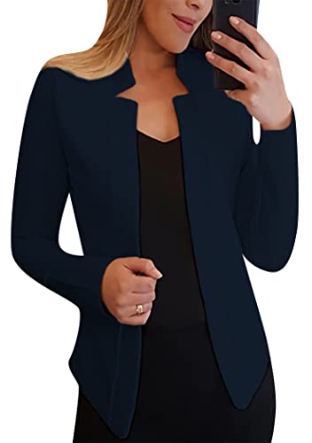 OMZIN Damen Casual Blazer Anzugjacken Slim Fit Blazer Einfarbig Gefallenes Revers Jacke Oberteile Business Mäntel Marineblau XXL von OMZIN