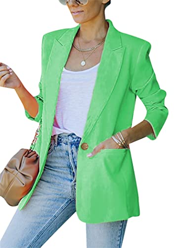 OMZIN Damen Casual Blazer Offene Vorderseite Reverskragen Mit Tasche Langarm Arbeit Büro Knopf Jacke Grün XS von OMZIN