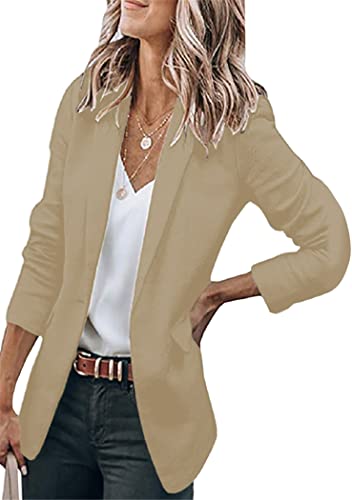 OMZIN Damen Casual Blazer Vorne Offen Langarm Büro Notched Revers Blazer Jacke Anzug Khaki XL von OMZIN