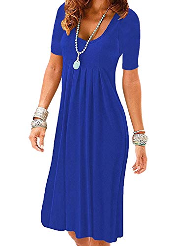 OMZIN Damen Elegant Lässig Kurzarm Einfarbig Rundhalsausschnitt Party Kurze Kleider Strandkleid Minikleider Königsblau 3XL von OMZIN