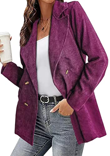 OMZIN Damen Casual Open Front Blazer Langarm Arbeit Büro Jacke Cord Blazer Lila M von OMZIN