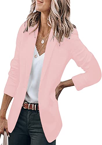 OMZIN Damen Herbst Lose Casual Open Front Blazer Langarm Arbeit Büro Jacke Blazer Rosa M von OMZIN