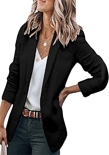 OMZIN Damen Casual Open Front Langarm Blazer Collared Arbeit Büro Jacken Schwarz S von OMZIN