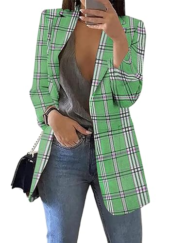 OMZIN Damen Casual Open Front Lightweight Office Blazer Langarm Notched Lapel Blazer Elegant Einfarbig Grün L von OMZIN