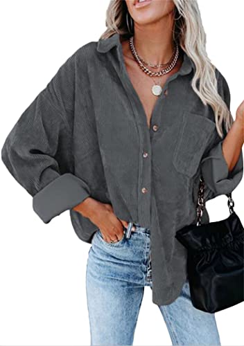 OMZIN Damen Casual Oversized Loose Fit Rundhals Pullover Tunika Sweatshirts Mit Taschen Grau M von OMZIN