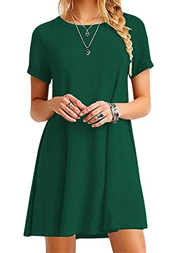 OMZIN Damen Kurzarm Casual Loose T-Shirt Basic Tunika Kleid Sommer Crew Neck Kleid Grün Xs von OMZIN