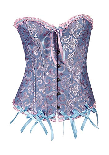 OMZIN Damen Corsage Korsetts Frauen Bridal Wäsche ohne Knochen Fasching Steampunk Corselet Blau XXS von OMZIN